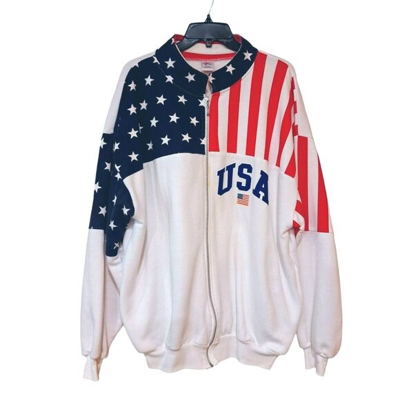 Evy USA Flag Sports Wear Adult XXL Eagle Vintage 2001 Red White Full Zip Long Sl - Picture 1 of 8